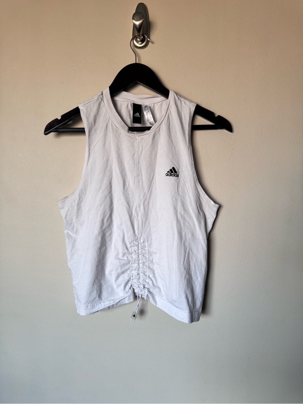 adidas White Ruched Front Sleeveless Tank